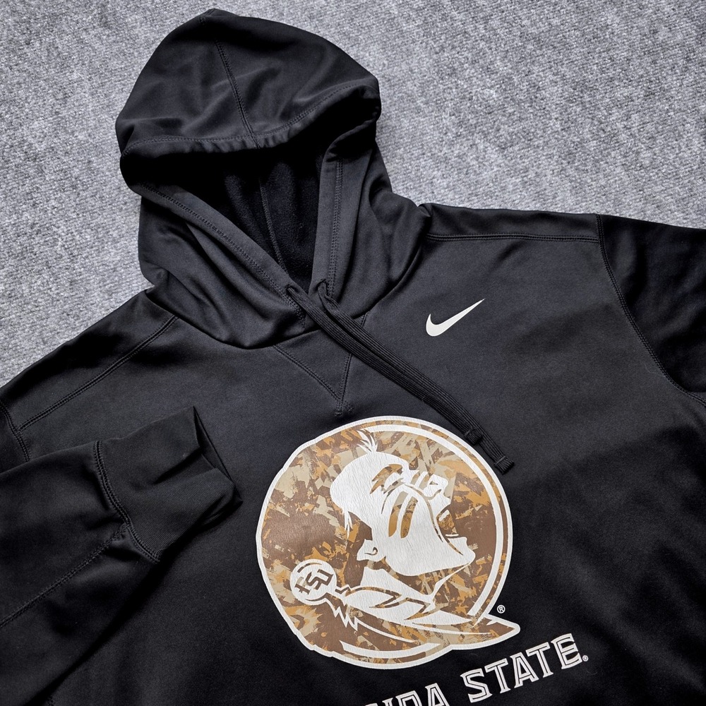 Nike Dri-FIT Florida State FSU Seminoles Men's XXL Black Camo Hoodie Sweatshirt